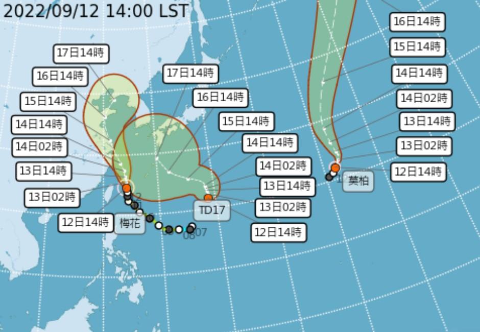 颱風控球很準？中颱梅花「擦邊球」路徑曝光　輕度颱風莫柏、熱帶性低氣壓接力成形