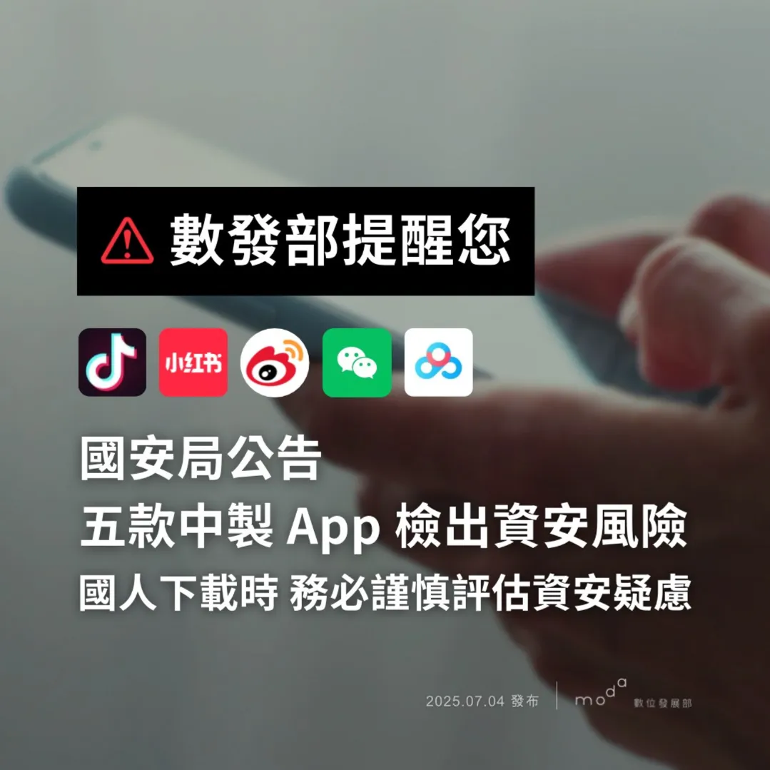 國安局點名五大中製App資安疑慮 揭個資外洩風險